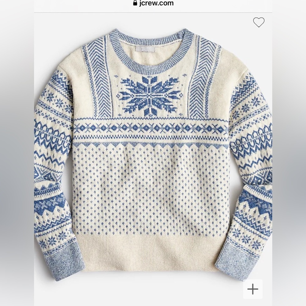 J Crew Blue Fair Isle Snowflake Sweater (Small)